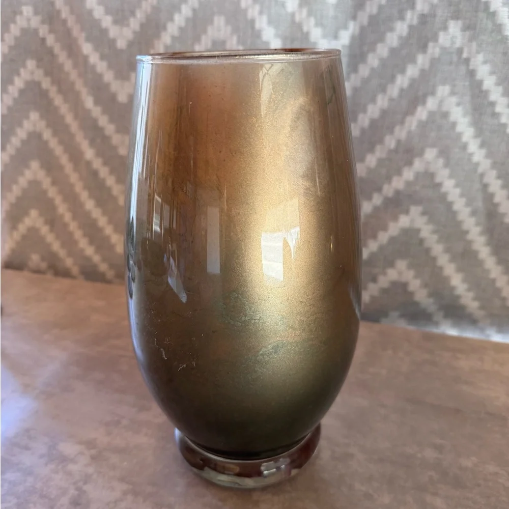 Gold and Green Ombré Metallic Decorative Glass Vase - Home Accents